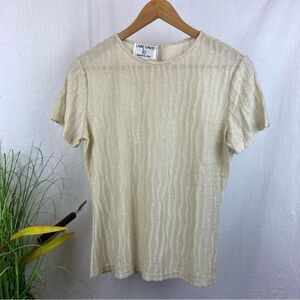 Lane Davis Tan metallic Knit Short Sleeve Woven Tee T Shirt M